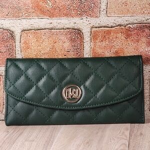 Badgley Mischka Dark Green Diamond Quilted Cover Wallet NWT
